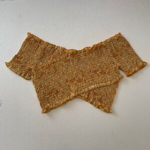 Windsor Yellow Smocked Off Shoulder Crop Top M Boho Summer Festival Blouse